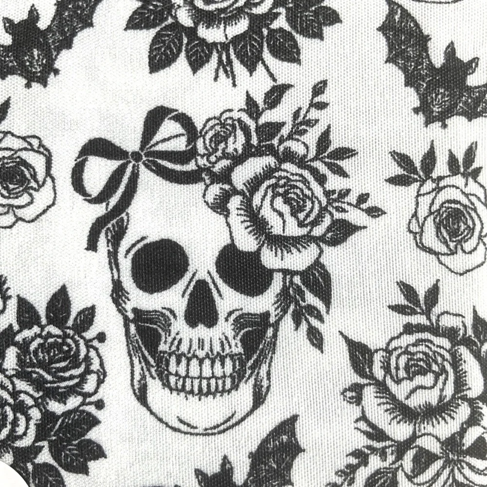 Deborah Connolly Designs Queen Sheet Set Skull Bat Floral Gothic Black White NEW